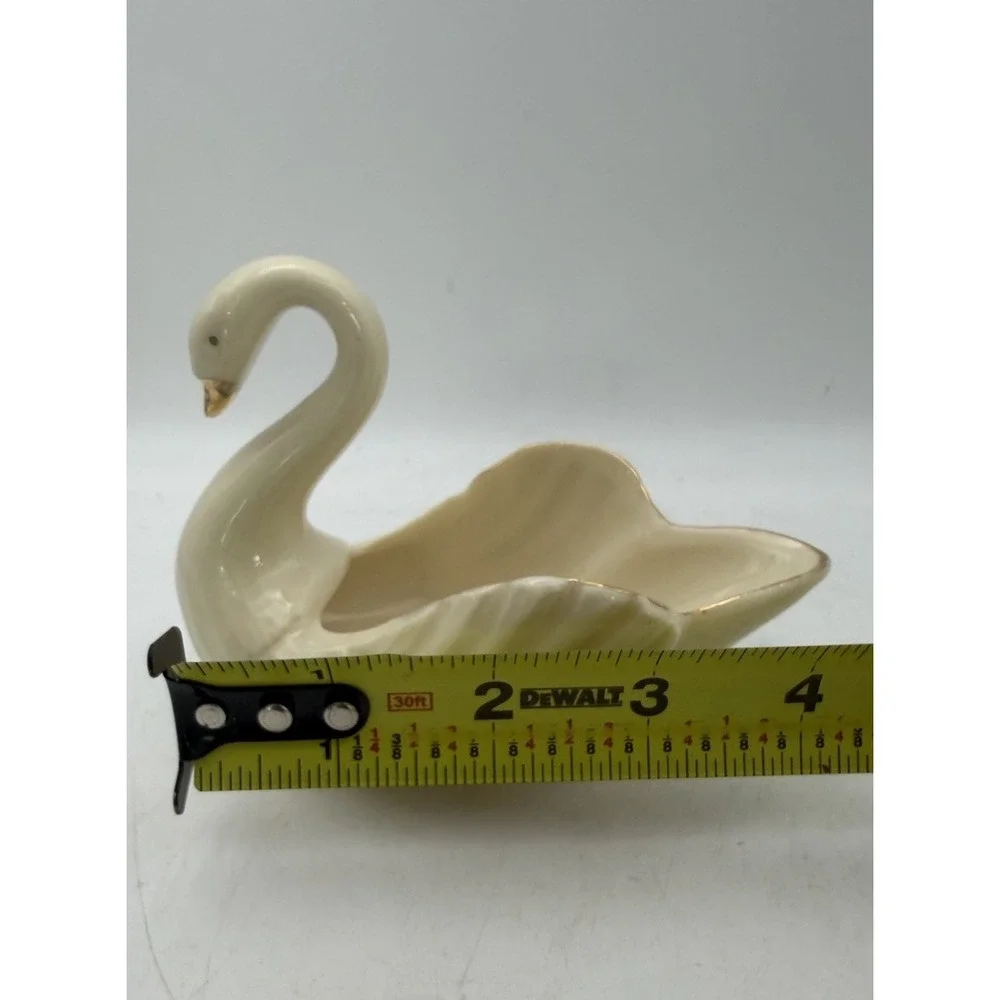 Vintage White Ceramic Swan Planter Trinket Dish Gold Trim Vanity Catchall 4.5